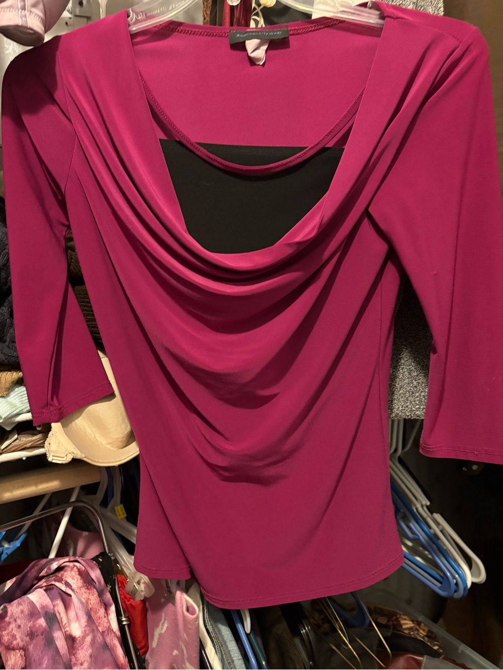 American City Wear Draped Cowl Neck Magenta Top